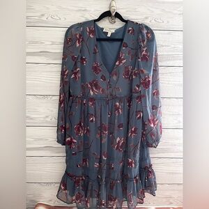 Jessica Simpson Maternity Long Sleeve Floral Dress in Slate Blue and Burgundy S